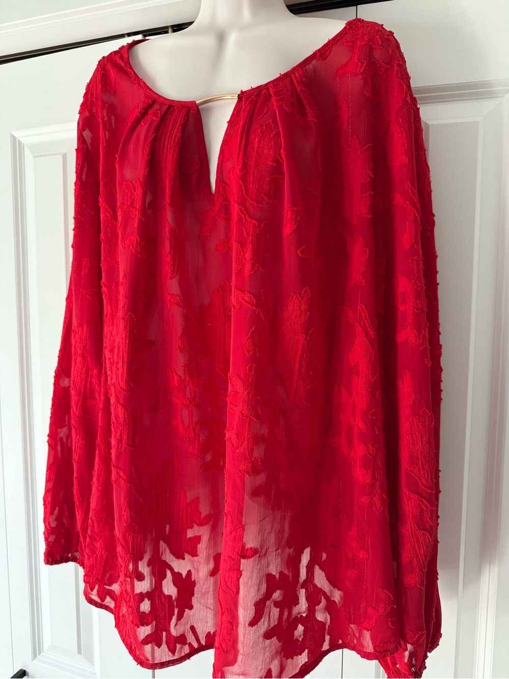 Worthington red semi sheer blouse top 3X holiday event career
